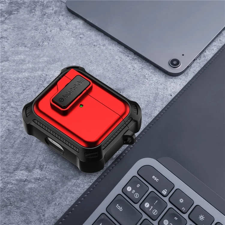 Für Apple AirPods 3 Druckknopf-Design Schutzhülle Bluetooth-Kopfhörer TPU+PC stoßfeste Abdeckung - Rot
