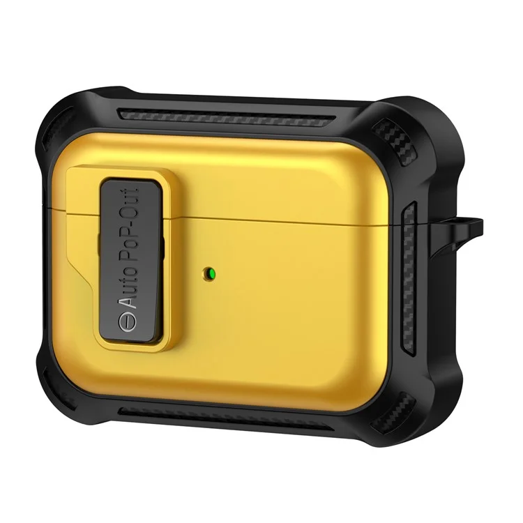 For Apple AirPods Pro Bluetooth-compatible Earphone Anti-drop Cover TPU+PC Protective Case with Pressing Buckle - Yellow