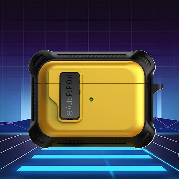 For Apple AirPods Pro Bluetooth-compatible Earphone Anti-drop Cover TPU+PC Protective Case with Pressing Buckle - Yellow