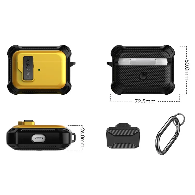 For Apple AirPods Pro Bluetooth-compatible Earphone Anti-drop Cover TPU+PC Protective Case with Pressing Buckle - Yellow