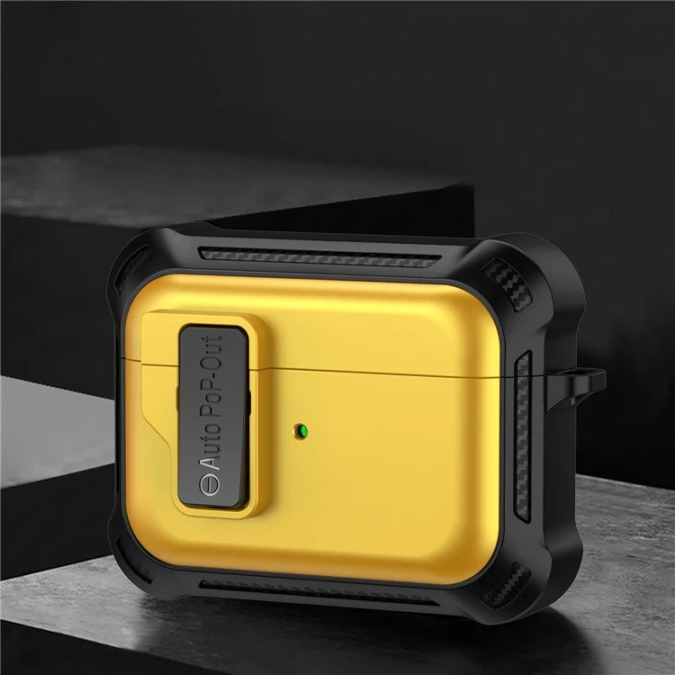For Apple AirPods Pro Bluetooth-compatible Earphone Anti-drop Cover TPU+PC Protective Case with Pressing Buckle - Yellow