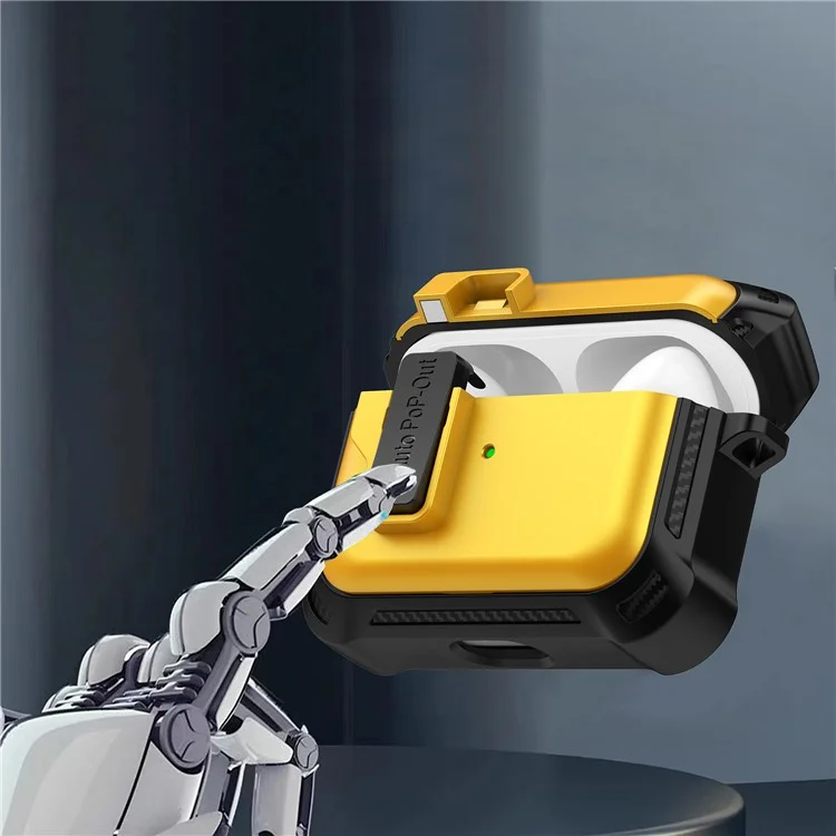 For Apple AirPods Pro Bluetooth-compatible Earphone Anti-drop Cover TPU+PC Protective Case with Pressing Buckle - Yellow