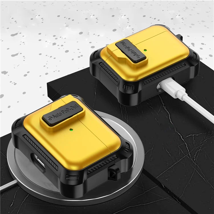 For Apple AirPods Pro Bluetooth-compatible Earphone Anti-drop Cover TPU+PC Protective Case with Pressing Buckle - Yellow