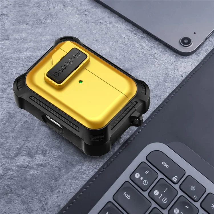 For Apple AirPods Pro Bluetooth-compatible Earphone Anti-drop Cover TPU+PC Protective Case with Pressing Buckle - Yellow