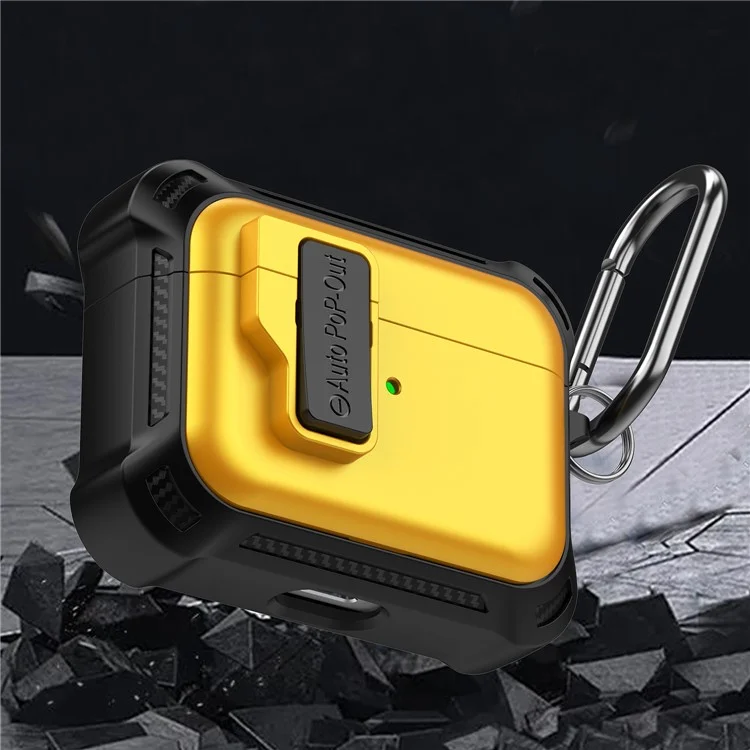For Apple AirPods Pro Bluetooth-compatible Earphone Anti-drop Cover TPU+PC Protective Case with Pressing Buckle - Yellow