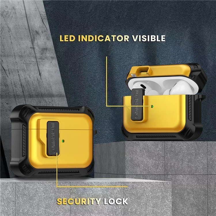 For Apple AirPods Pro Bluetooth-compatible Earphone Anti-drop Cover TPU+PC Protective Case with Pressing Buckle - Yellow