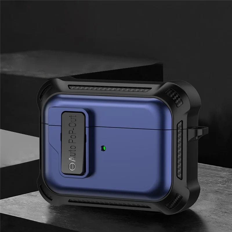 For Apple AirPods Pro Bluetooth-compatible Earphone Anti-drop Cover TPU+PC Protective Case with Pressing Buckle - Blue