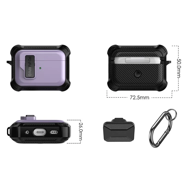 Für AirPods Pro 2 Pressing Buckle Design Wireless Earphone Schutzhülle TPU+PC Antirutsch-Abdeckung - Lila
