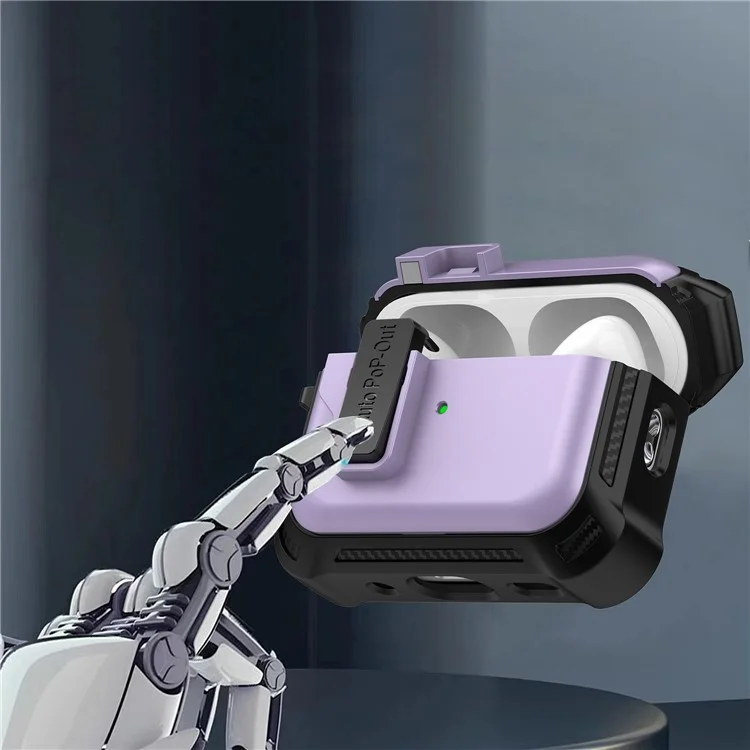 Für AirPods Pro 2 Pressing Buckle Design Wireless Earphone Schutzhülle TPU+PC Antirutsch-Abdeckung - Lila