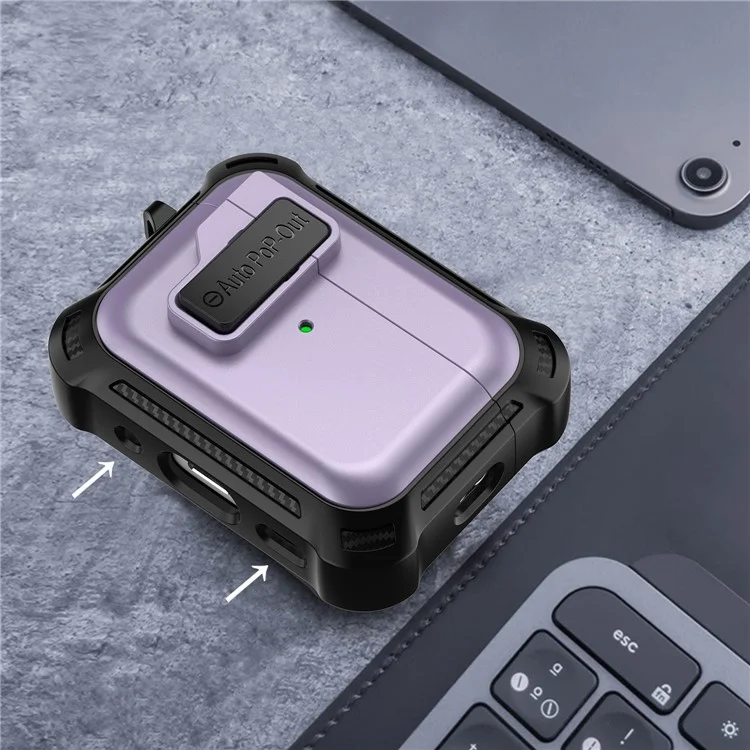 Für AirPods Pro 2 Pressing Buckle Design Wireless Earphone Schutzhülle TPU+PC Antirutsch-Abdeckung - Lila