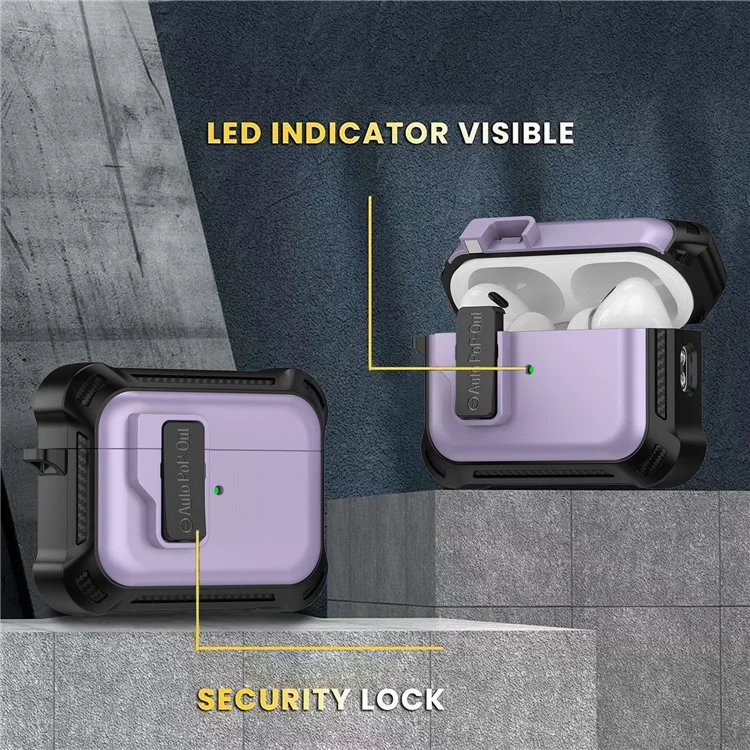 Für AirPods Pro 2 Pressing Buckle Design Wireless Earphone Schutzhülle TPU+PC Antirutsch-Abdeckung - Lila