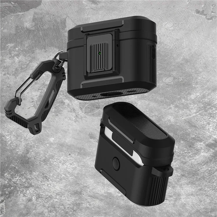 Per Apple AirPods Pro 2 Custodia per auricolari Lock Design Anti-drop Coperchio per auricolari con fibbia per appendere - Nero