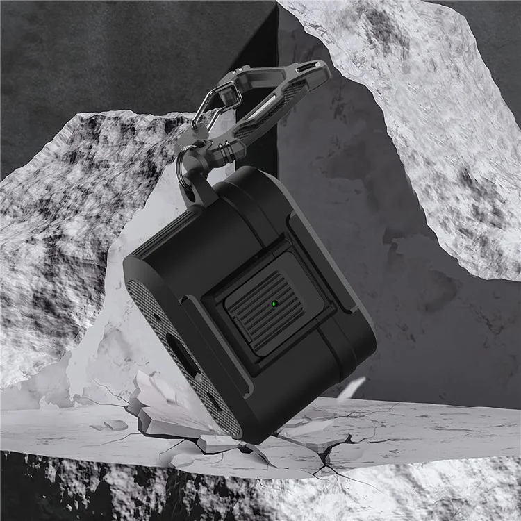 Per Apple AirPods Pro 2 Custodia per auricolari Lock Design Anti-drop Coperchio per auricolari con fibbia per appendere - Nero