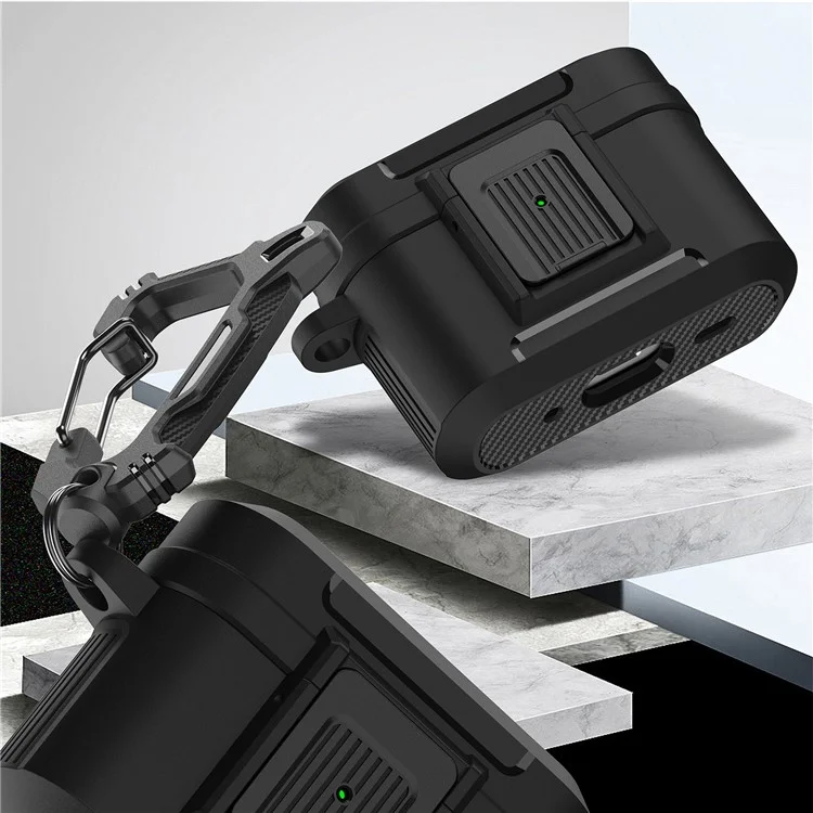 Per Apple AirPods Pro 2 Custodia per auricolari Lock Design Anti-drop Coperchio per auricolari con fibbia per appendere - Nero
