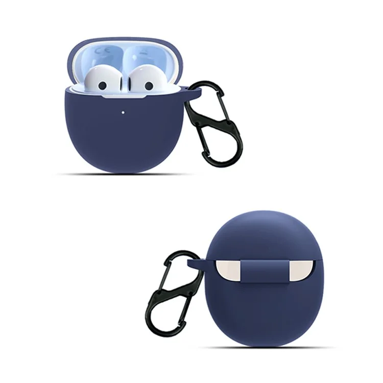 For OnePlus  Nord Buds CE Anti-dust Flexible Silicone Case Earphone Charging Box Cover with Carrying Buckle - Dark Blue