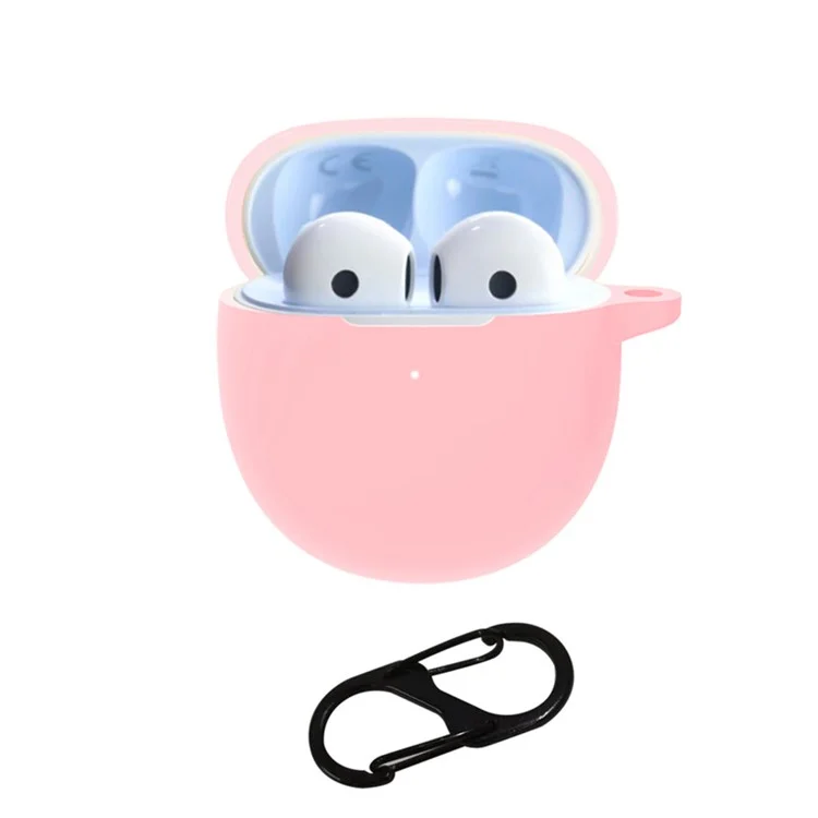 For OnePlus  Nord Buds CE Anti-dust Flexible Silicone Case Earphone Charging Box Cover with Carrying Buckle - Pink