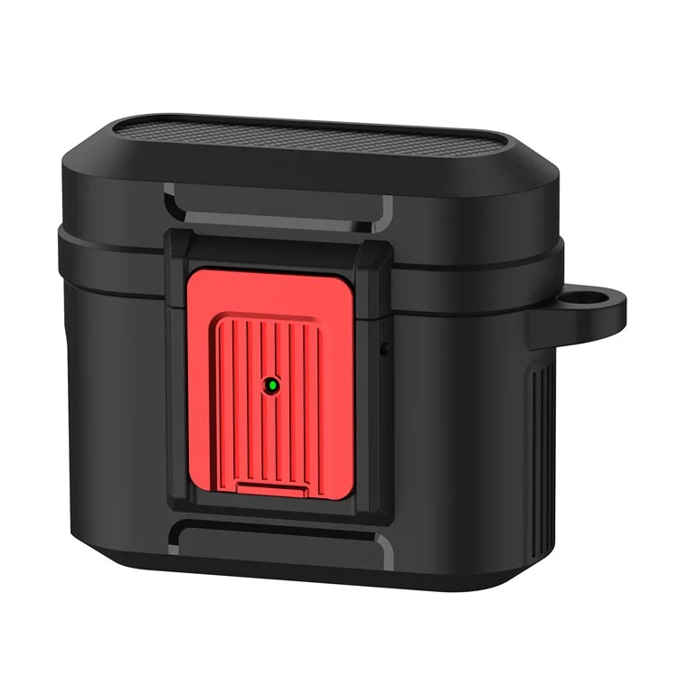 Para el estuche de los auriculares Apple AirPods 3 Estuche de PC + TPU Lock Design Estuche para auriculares con hebilla colgante - Negro / Rojo
