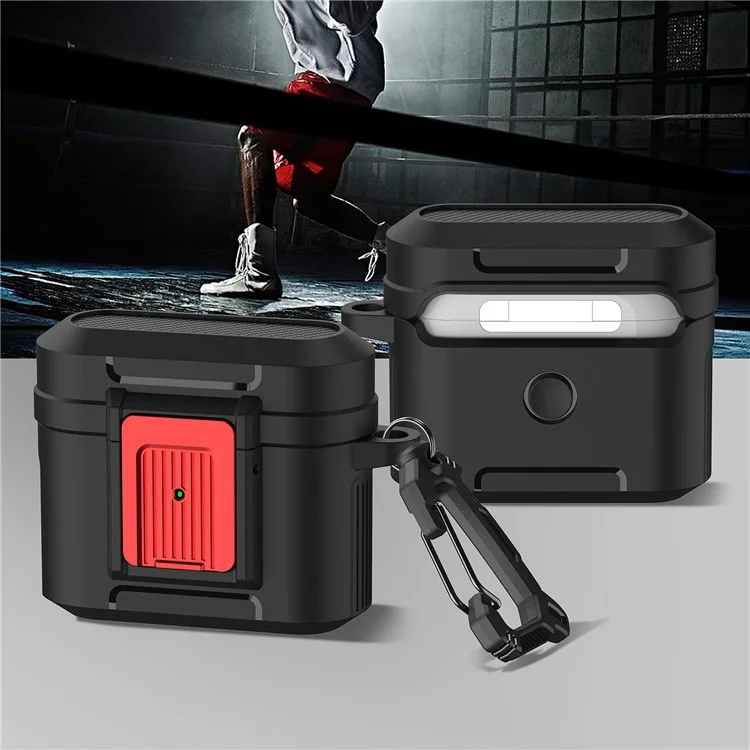 Para el estuche de los auriculares Apple AirPods 3 Estuche de PC + TPU Lock Design Estuche para auriculares con hebilla colgante - Negro / Rojo