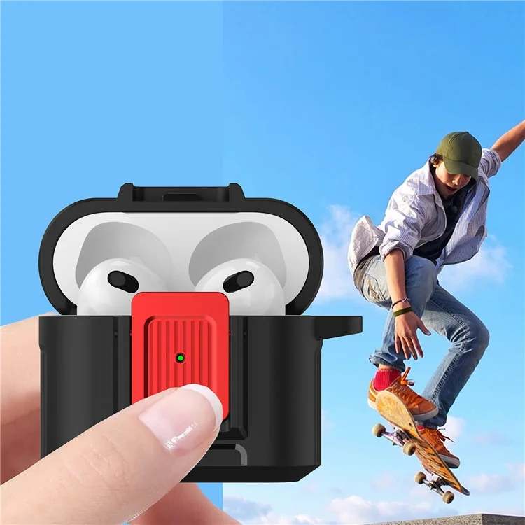 Para el estuche de los auriculares Apple AirPods 3 Estuche de PC + TPU Lock Design Estuche para auriculares con hebilla colgante - Negro / Rojo