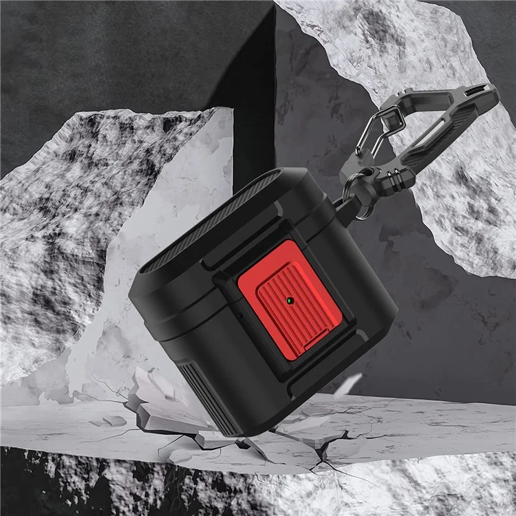 Para el estuche de los auriculares Apple AirPods 3 Estuche de PC + TPU Lock Design Estuche para auriculares con hebilla colgante - Negro / Rojo