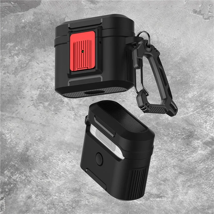 Para el estuche de los auriculares Apple AirPods 3 Estuche de PC + TPU Lock Design Estuche para auriculares con hebilla colgante - Negro / Rojo