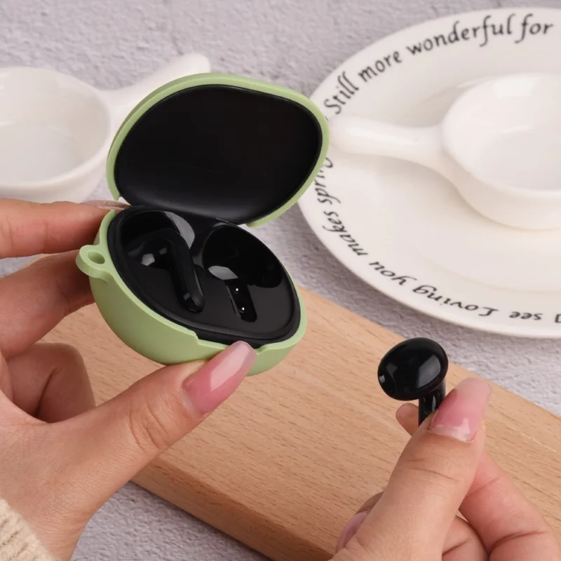 For Redmi Buds 4 Lite Anti-drop Silicone Case Bluetooth-compatible Earphone Protective Cover with Anti-lost Buckle - Midnight Green