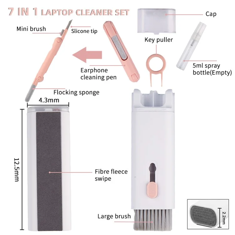 UD2926 7-in-1 Bluetooth Headset Keyboard Cleaner Cell Phone Cleaning Brush Tablet Cleaning Kit - Rosa