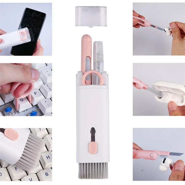 UD2926 7-in-1 Bluetooth Headset Keyboard Cleaner Cell Phone Cleaning Brush Tablet Cleaning Kit - Rosa