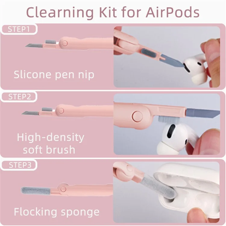UD2926 7-in-1 Bluetooth Headset Keyboard Cleaner Cell Phone Cleaning Brush Tablet Cleaning Kit - Rosa