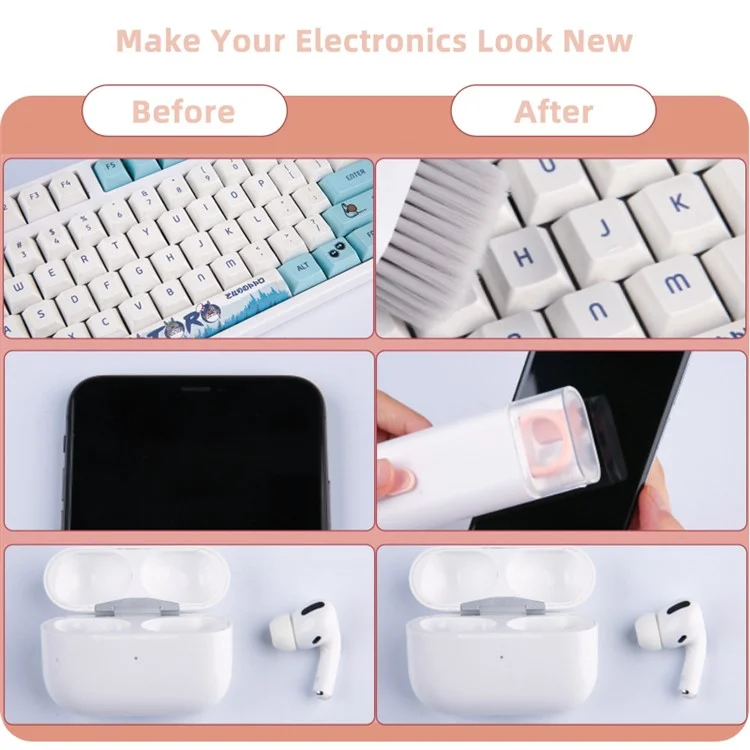UD2926 7-in-1 Bluetooth Headset Keyboard Cleaner Cell Phone Cleaning Brush Tablet Cleaning Kit - Rosa