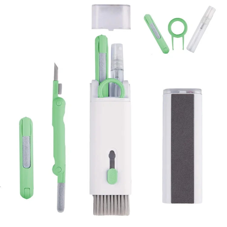 UD2926 7-in-1 Bluetooth-compatible Headset Keyboard Cleaner Cell Phone Cleaning Brush Tablet Cleaning Kit - Green