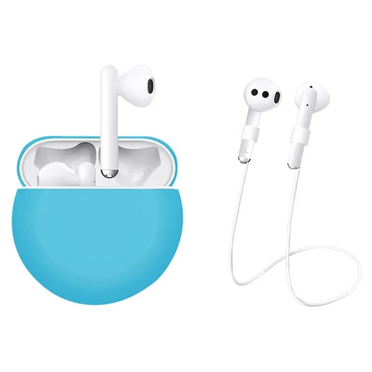 2 Stück / Set für Huawei Freebuds 3 Bluetooth-Headset Weiche Silikon-Schutzhülle mit Halskette gegen Verlust - Blau