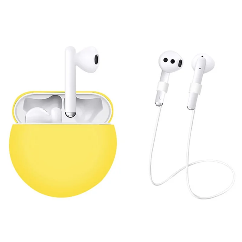 2Pcs / Set For Huawei Freebuds 3 Bluetooth-compatible Headset Soft Silicone Protective Case with Anti-lost Neck Strap - Yellow
