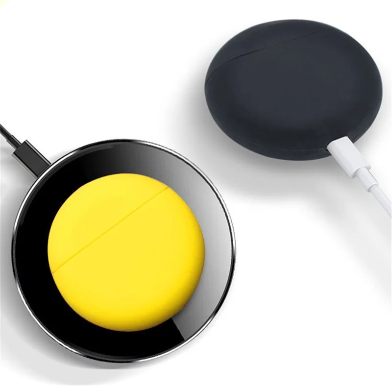 2Pcs / Set For Huawei Freebuds 3 Bluetooth-compatible Headset Soft Silicone Protective Case with Anti-lost Neck Strap - Yellow