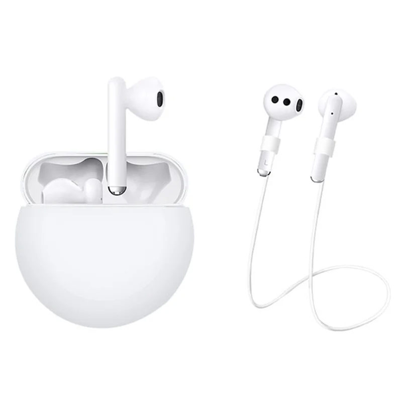 2Pcs / Set For Huawei Freebuds 3 Bluetooth-compatible Headset Soft Silicone Protective Case with Anti-lost Neck Strap - White