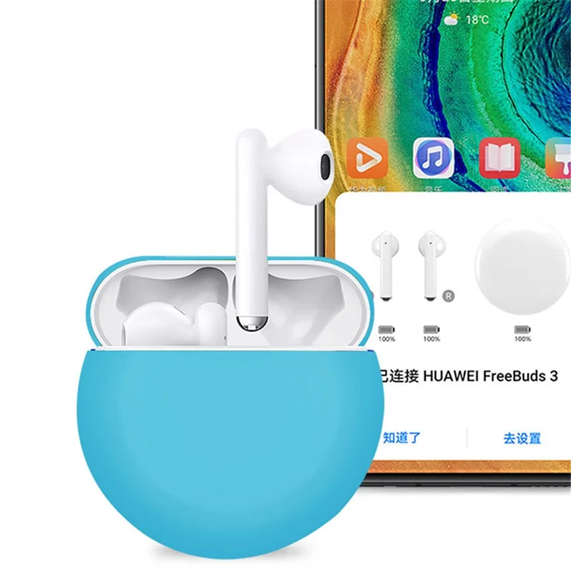 2Pcs / Set For Huawei Freebuds 3 Bluetooth-compatible Headset Soft Silicone Protective Case with Anti-lost Neck Strap - White