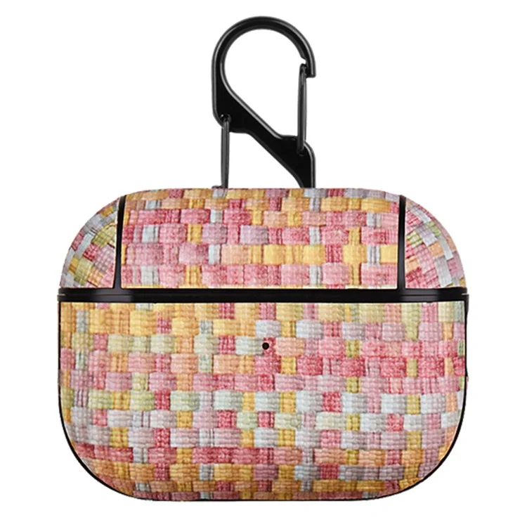 Per Apple AirPods Pro Woven Texture PU Leather + PC Case Bluetooth Earphone Protective Cover - Rosa