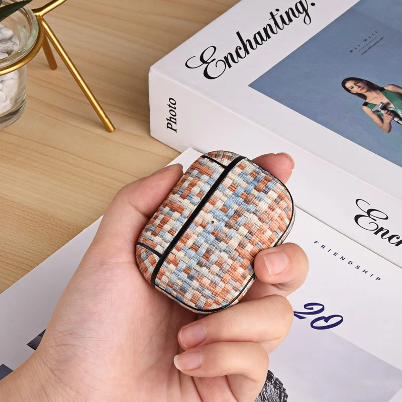 Чехол из искусственной кожи с тканевой текстурой и поликарбоната для Apple AirPods Pro, защитная крышка для наушников с поддержкой Bluetooth — Радужный леденец