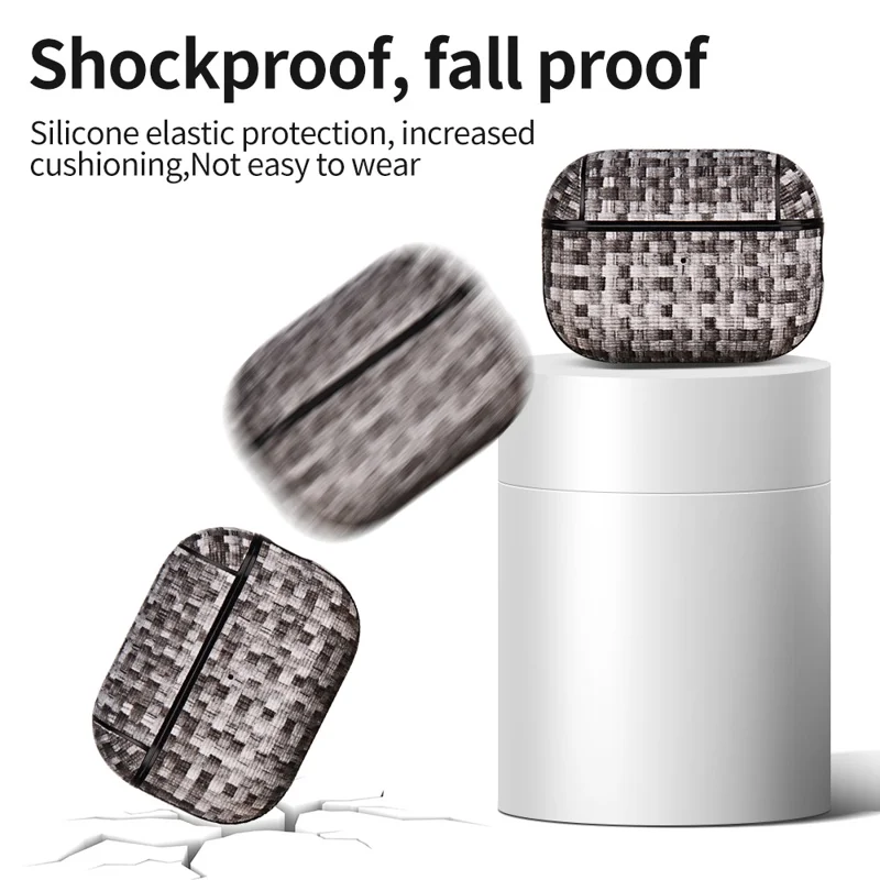 Shockproof Case for Apple AirPods 3 Woven Texture PU Leather PC Case Bluetooth-compatible Headset Cover - Pink