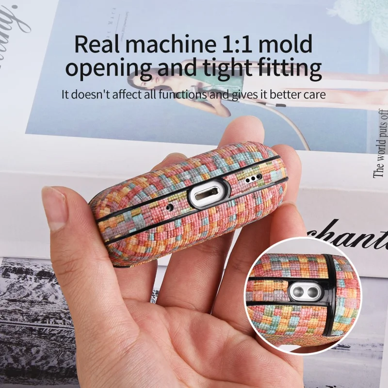 Shockproof Case for Apple AirPods 3 Woven Texture PU Leather PC Case Bluetooth-compatible Headset Cover - Pink