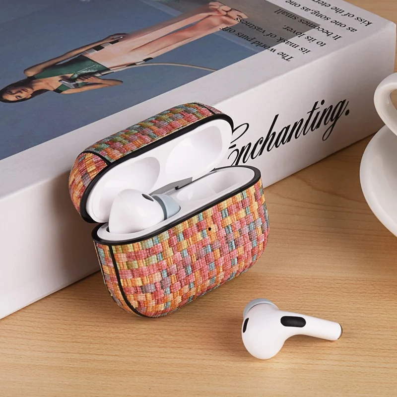 Shockproof Case for Apple AirPods 3 Woven Texture PU Leather PC Case Bluetooth-compatible Headset Cover - Pink