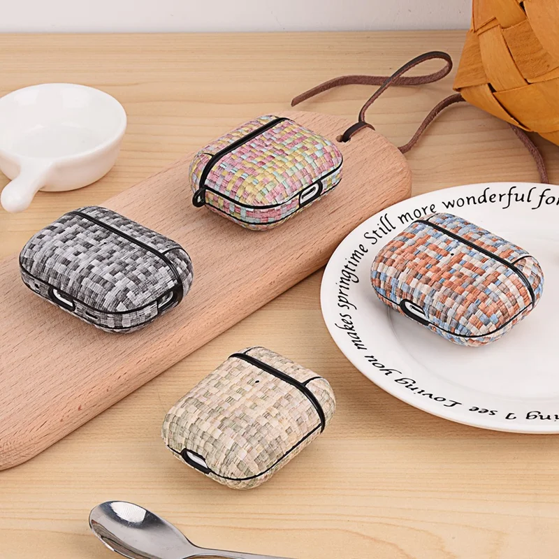 Shockproof Case for Apple AirPods 3 Woven Texture PU Leather PC Case Bluetooth-compatible Headset Cover - Pink