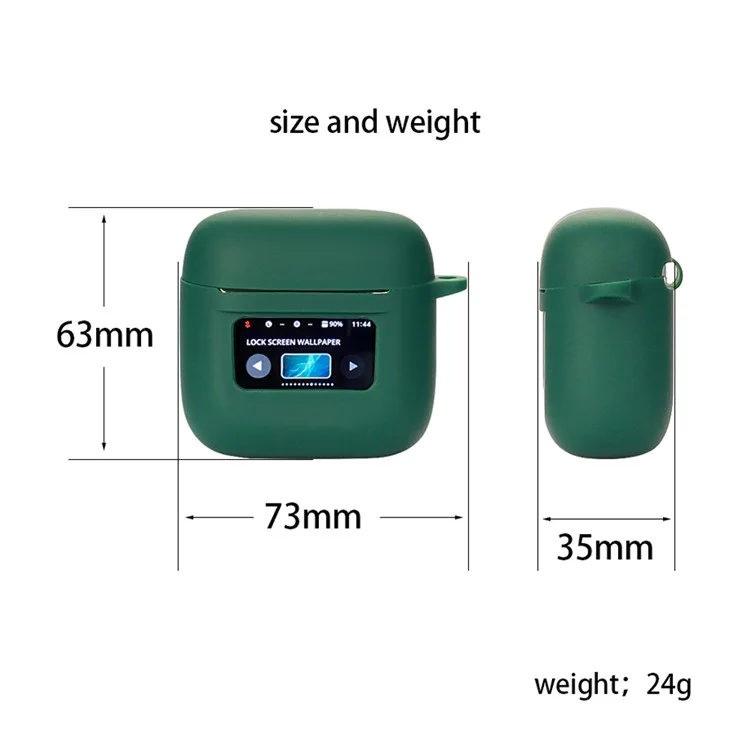 For JBL Tour Pro 2 Silicone Case Bluetooth Earphone Protective Cover with Anti-lost Buckle - Blackish Green