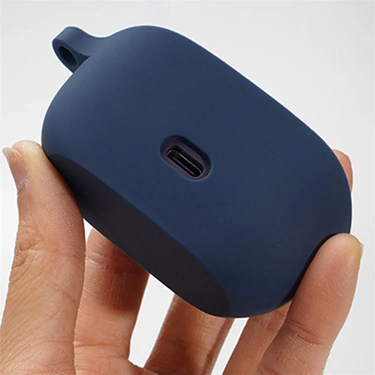 Pour JBL Wave 100TWS Bluetooth Écouteur Housse de Protection Anti-chute en Silicone sans Couvercle - Bleu Minuit