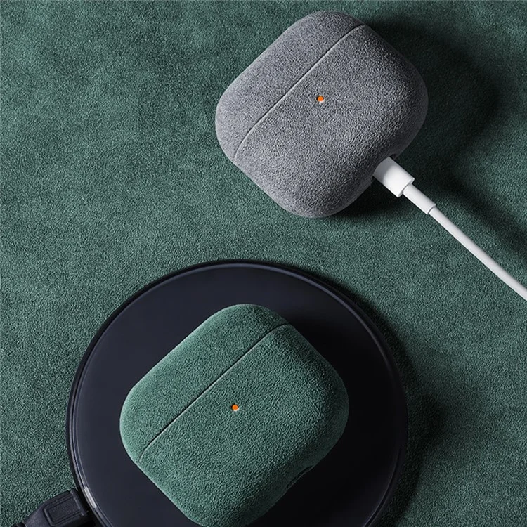 Étui en cuir suède antichute pour boîtier de charge des écouteurs Bluetooth Apple AirPods 3 - Gris