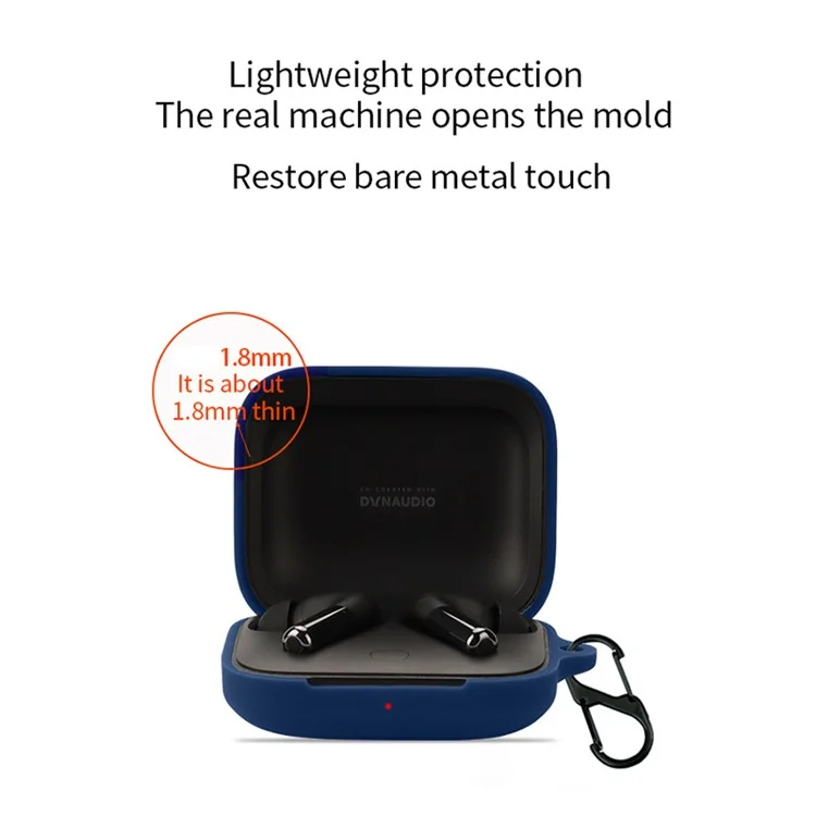 For OnePlus Buds Pro 2 Soft Silicone Bluetooth-compatible Earphones Case with Anti-lost Buckle - Dark Blue