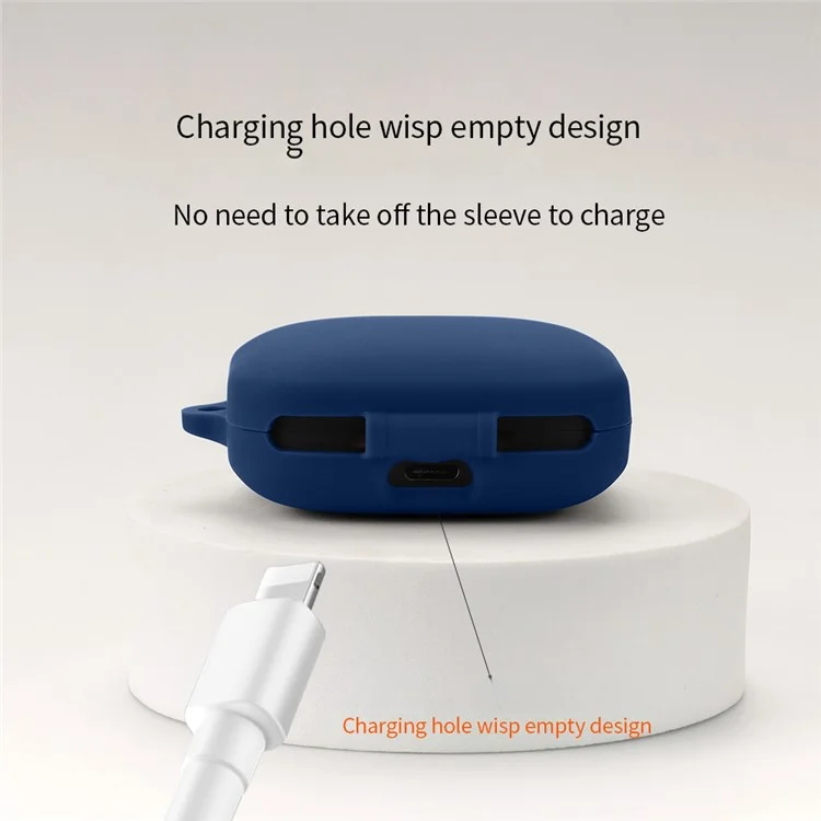 For OnePlus Buds Pro 2 Soft Silicone Bluetooth-compatible Earphones Case with Anti-lost Buckle - Dark Blue