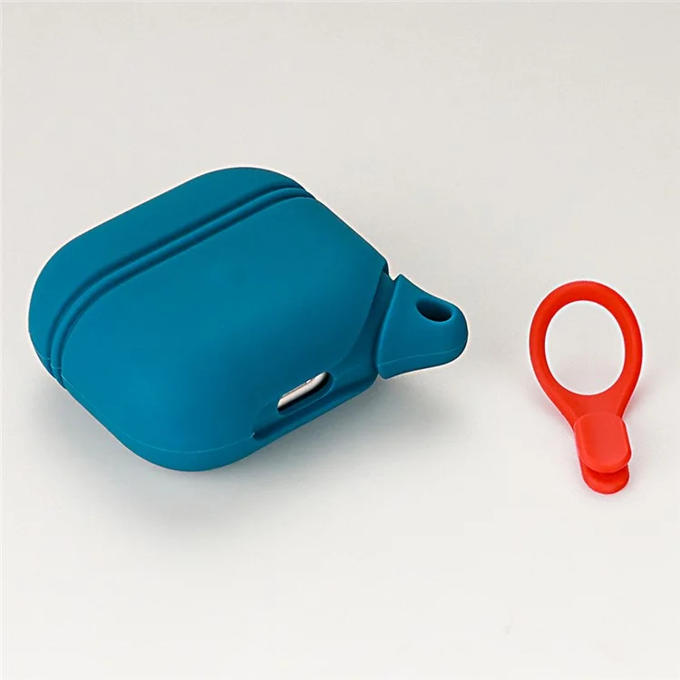 Pour AirPods 3 d'Apple Étui de protection en silicone souple Étui de transport sans fil pour écouteurs avec mousqueton - Bleu
