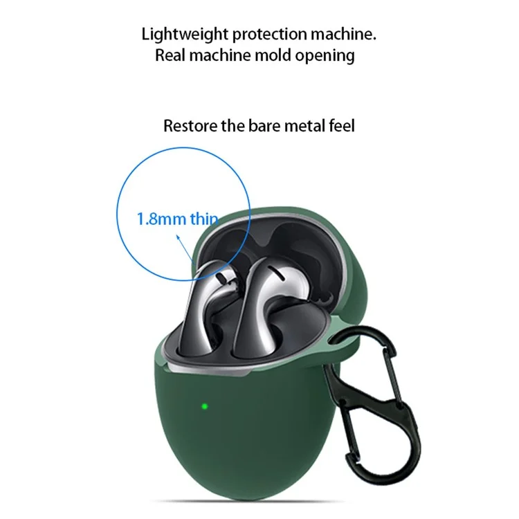 For Huawei FreeBuds 5 Bluetooth-compatible Earphone Charging Bin Sleeve Cover Silicone Case with Buckle - Blackish Green
