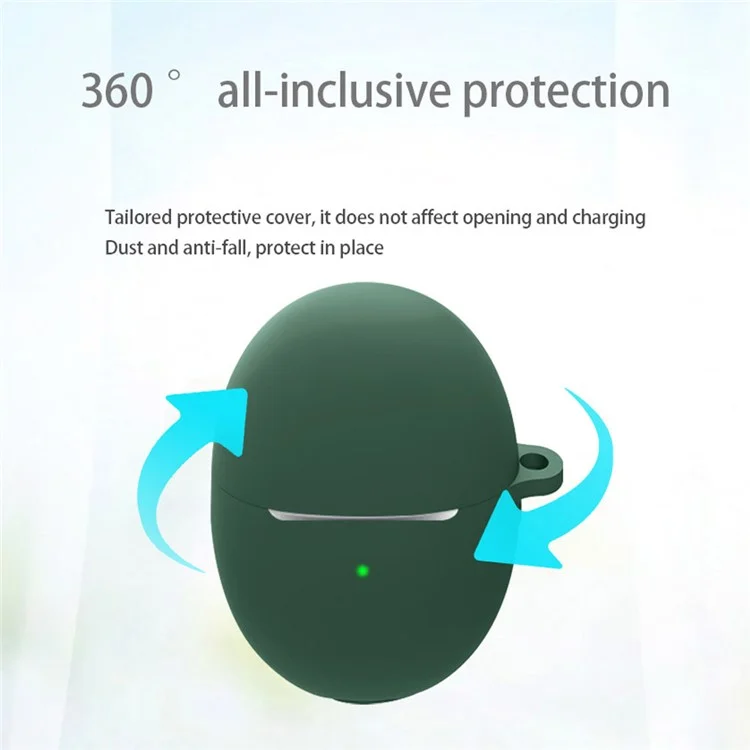 For Huawei FreeBuds 5 Bluetooth-compatible Earphone Charging Bin Sleeve Cover Silicone Case with Buckle - Blackish Green